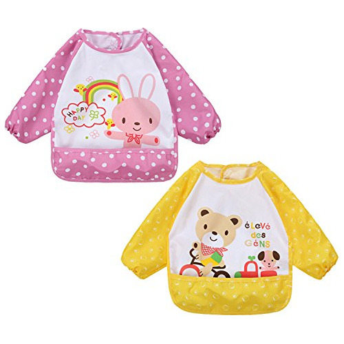 2pcs Bebé Baberos Manga Impermeables Baberos Infantile...