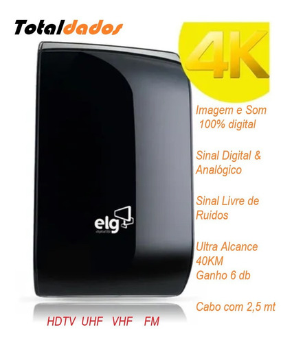 Imagem 1 de 6 de Antena Digital Interna Para Tv Universal Alcance 40km ELG