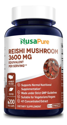 Hongo Reishi 3600mg Nusapure 200 Cápsulas Hecho En Usa Sabor S/n