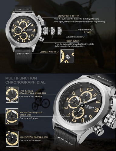 Megir 2029 Reloj Hombre Crono 1/10 Cuero Sport Style