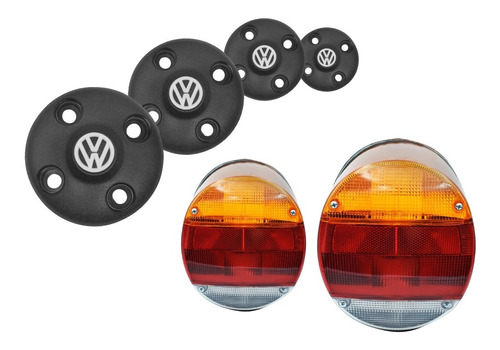 Par Calaveras Faro Trasero Vw Vocho Sedan Y Tapones De Rin