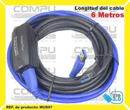 Cable Usb 3.0 Macho Activo 6 Mts Ref: Mus07 Computoys Sas