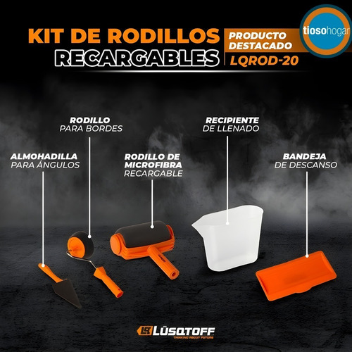 Imagen 8 de 10 de Kit Set Rodillos Recargables De Pintura Extensible Lqrod-20