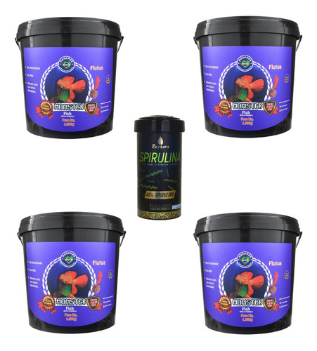 4 Un Ração Monster Fish 1,5kg Maramar+spirulina 120g Poytara