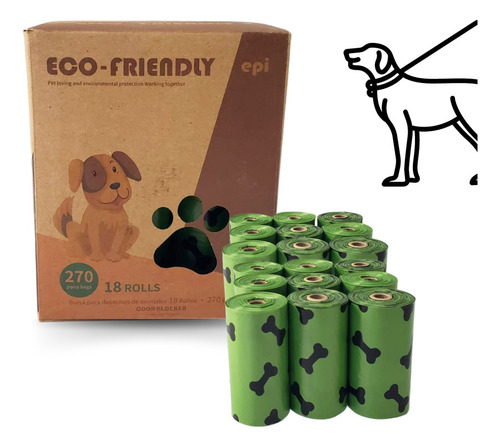 18 Rollos De Bolsas Sanitarias Para Recoger Heces Popo Perro Color Verde