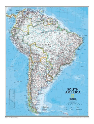  Mapa Sudamerica National Geographic 100x78cm Tela Pvc