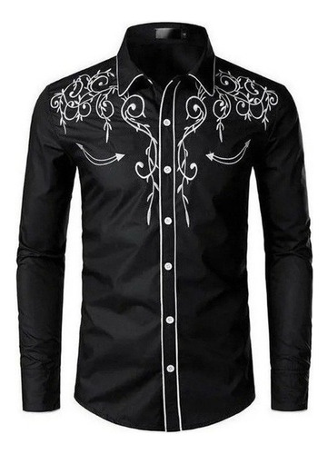 Western Vaquero Camisa Hombres Marca Diseño Bordado Slim Fi