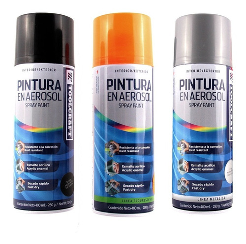 Pintura Aerosol 400ml Negro Alta Temp. Toolcraft Tc3603