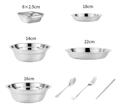 Conjunto De Pratos E Tigelas De Aço Inoxidável, Utensílios