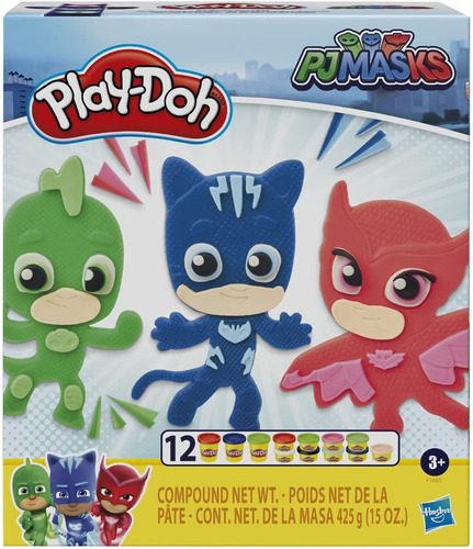 Imagen 2 de 10 de Plastilina Play Doh Pj Mask Con 12 Latas Y 3 Personajes
