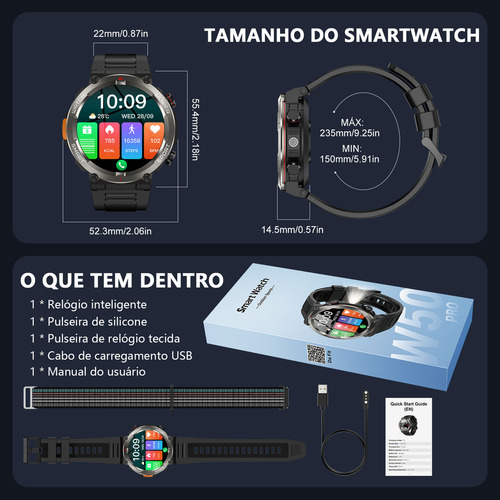 Relógio Inteligente Baolubao W50 Resistente Água IP68 Cor Preta