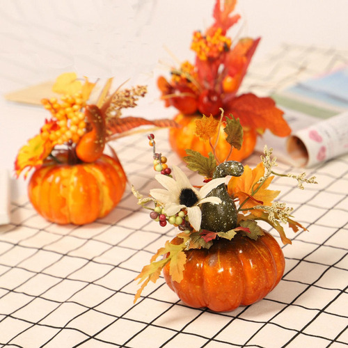 Calabaza Artificial Con Adorno De Flores Accesorios De