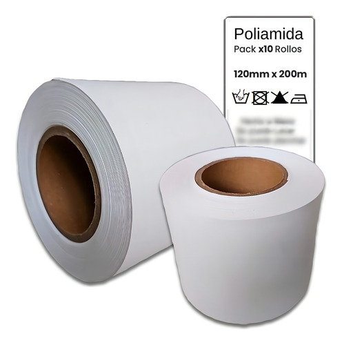 Pack X10 Rollos Poliamida Blanca 120mm X 100m Buje 3 Pulgadas Para Impresión De Etiquetas Textiles Para Impresoras Zebra, Tsc, Honeywell, Hprt, Datamax, Sato,xprinter, De Alta Durabilidad