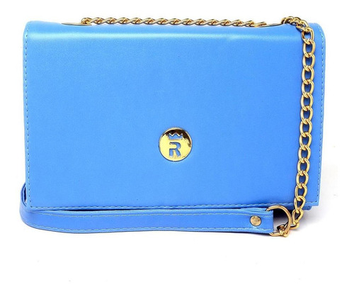 Bolsa Flap Feminina Alça Corrente Fechamento Zíper Moderna Cor Azul