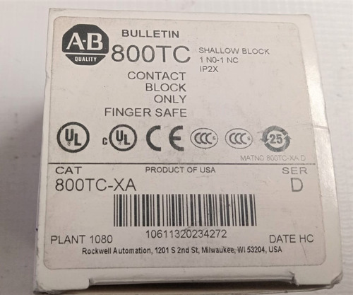 Allen Bradley 800tc-xa Block De Contactos 1 No, 1 Nc