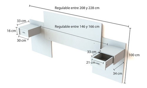 Respaldo de sommier Centro Estant RC6 de 2 plazas 228cm x 100cm wengue/blanco