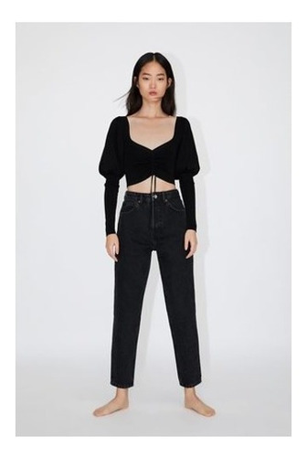 Pantalón Dama Jeans Denim Negro Zara T 6 