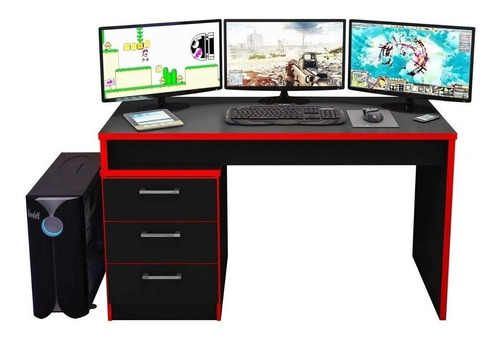 Escrivaninha gamer Siena Móveis DRX 6000 mdp de 178cm x 75cm x 54cm preto/vermelho