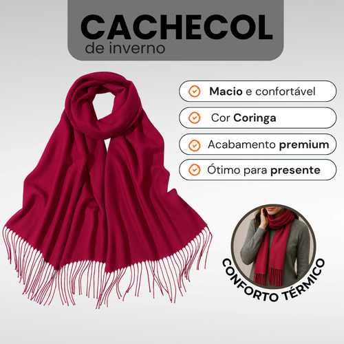 Cachecol Elegante Adulto Com Franjas Macio E Confortável
