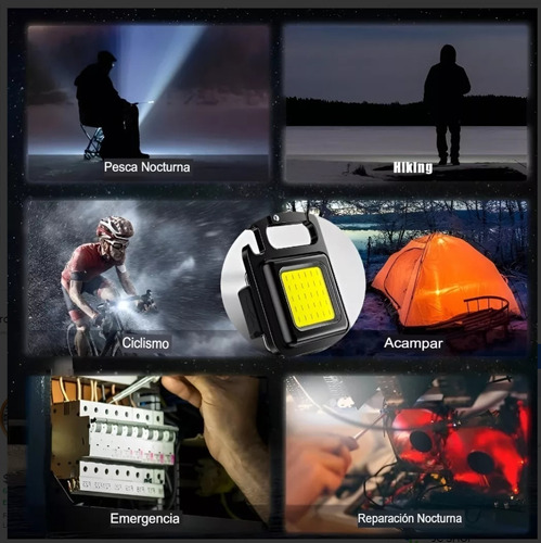 Linterna Led Cob Llavero Gancho Portátil Recargable Potente