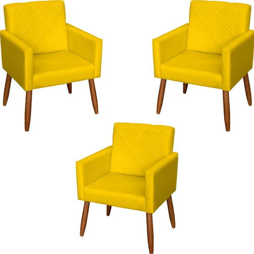 Kit 3 Cadeiras Escritório Poltronas Decorativas Reforçadas Cor Amarelo Desenho do tecido SUEDE LISO