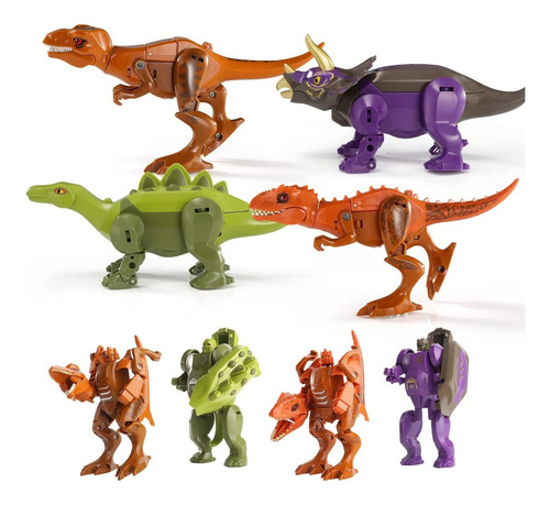 4pcs Dinosaur Robot Transforming Toys 2 En 1 Dino Ju