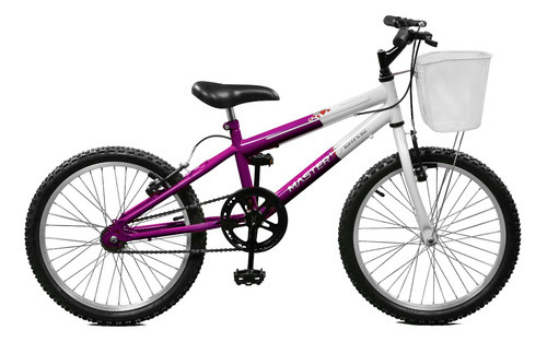 Bicicleta Infantil Aro 20 Mtb Freio V-brake Feminina Cesta Cor Violeta E Branco