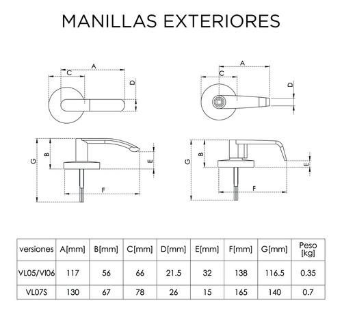 Manilla Exterior Vl07s Para Manillón Antipánico Vl1 Visalock