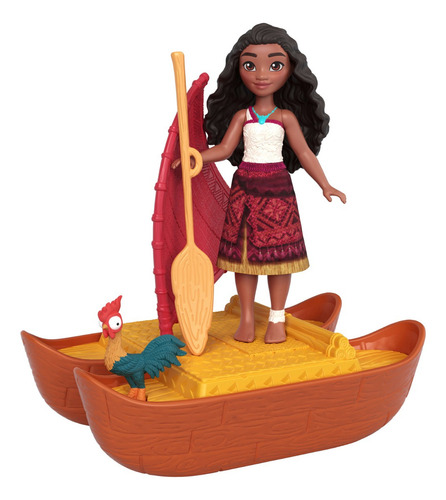 Mattel Disney Moana 2 Juguetes, Moana & Loto's Workshop Playset Con 2 Muñecas Pequeñas, Figura Heihei, Barco Flotante Y 5 Accesorios