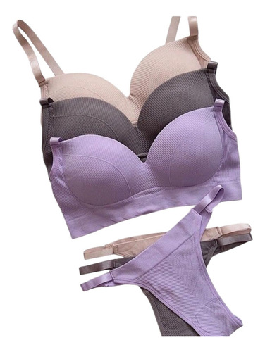 Conjunto Seamless Taza Soft B + Colaless Importados Uva Oscuro Lisa M/xl