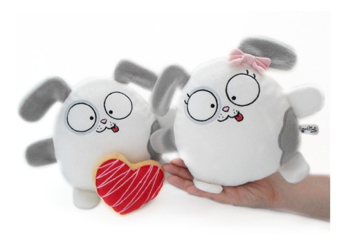 Pareja Perros Peluche Nombre Personalizado Aniversario Boda