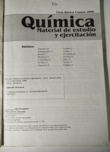 Química. Material De Estudio Y Ejercitación Ciclo Básico Com (Usado)