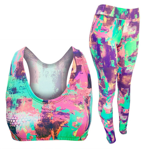 Conjunto Top + Legging Suplex Estampa Fitness Tamanho Até 56