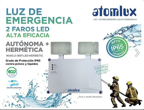Imagen 2 de 3 de Luz De Emergencia Industrial Atomlux 8091led Hermetic Led
