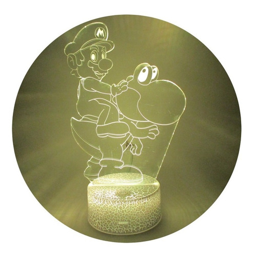 Lámpara 3d Super Mario Y Yoshi Base Agrietada + Pilas