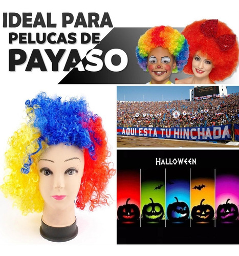 Peluca De Afro Color Amarillo Azul Y Rojo Hinchas Fanaticada
