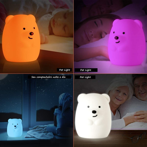 Luminária Abajur Led Infantil Urso Sem Fio Enfeite Noturna