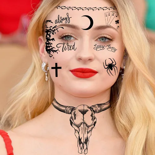 12 Hojas Juego De Tatuajes De Cara De Halloween, 4 Hojas De