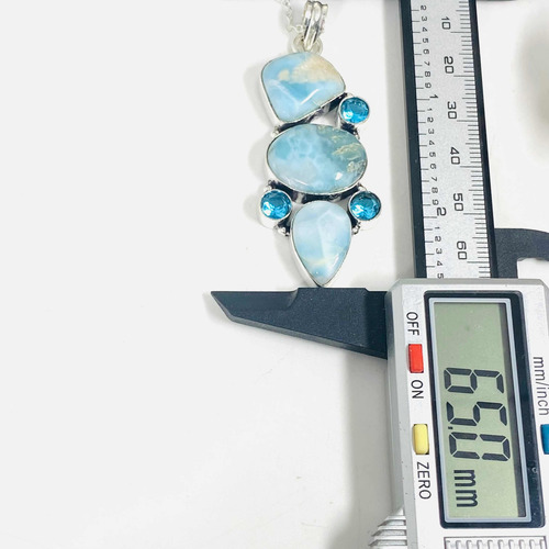 Imagen 6 de 7 de Colgante Plata India Larimar Y Topacio Azul 100% Natural Clt