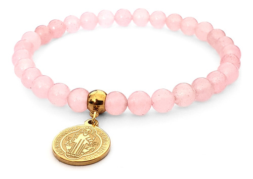 Pulsera San Benito Cuarzo Rosado Acero Iconic Store