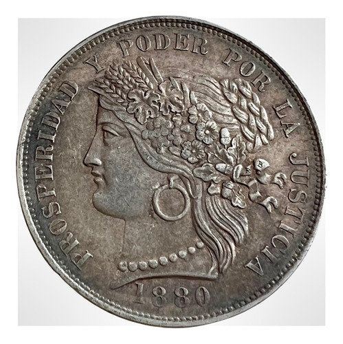 #093 Peru 1880 5 Pesetas Moneda De Plata 