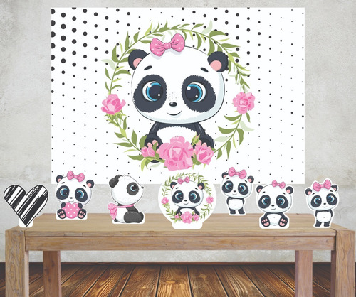 Imagem 1 de 7 de Kit Festa Painel + Displays Panda Aniversário Menina