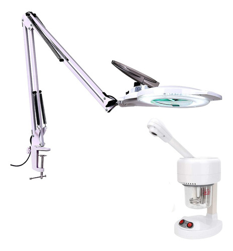 Set Lampara Con Lupa Luz Regulable Vapozono Facial Portatil