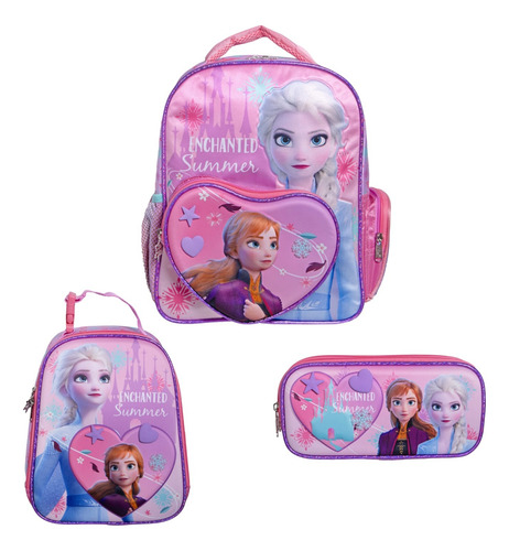 Kits Mochila Prescolar De Frozen Rosa Chicle Liso