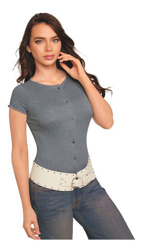 Blusa Mujer Gris Botones 056-99