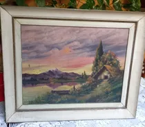 Comprar Antigua Pintura Oleo Europea Campestre  La Roca Vintage