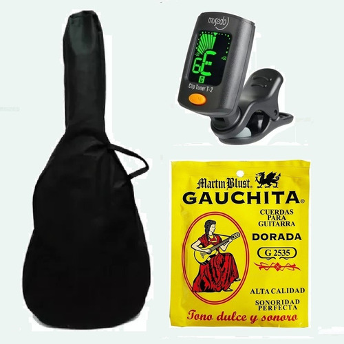 Encordado Gauchita + Afinador + Funda De Guitarra Criolla