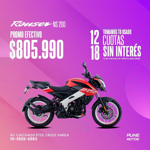 Imagen 2 de 18 de Bajaj Rouser Ns 200 0km Pune Motos Tipo Cb190 Credito Dni
