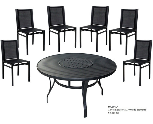 Jogo De Mesa Giratória Aluminio + 6 Cadeiras Jardim Jantar