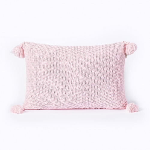 Capa De Almofada Pompom C/zíper 50x30cm Tricot Rosa Claro